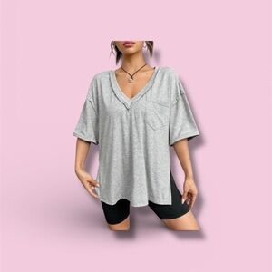 SHEIN Light Gray V-Neck Short Sleeve Tee